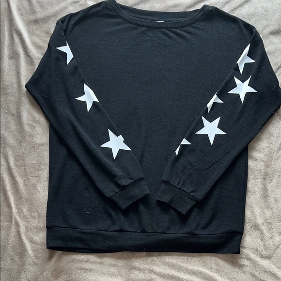 Tops - Black w/white Stars Sleeve Pullover Knit long sleeve tee